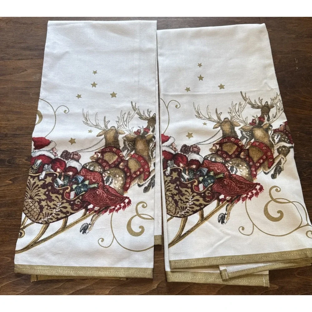 (2) Williams Sonoma Twas the Night Tea Towels~20